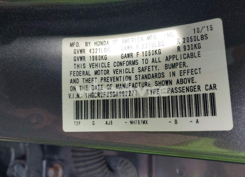 Photo 9 of 2016 Honda Accord EX (VIN 1HGCR2F05GA062277)