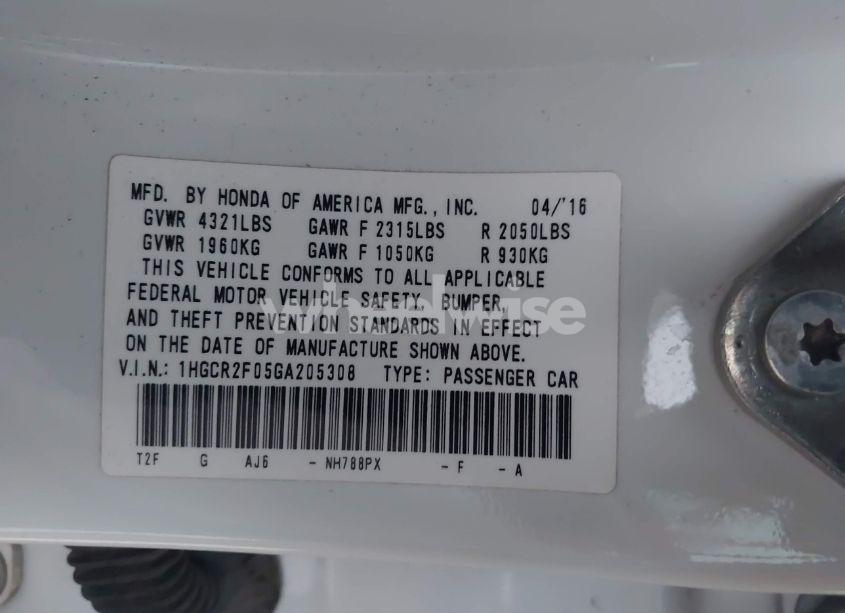 Photo 9 of 2016 Honda Accord EX (VIN 1HGCR2F05GA205308)