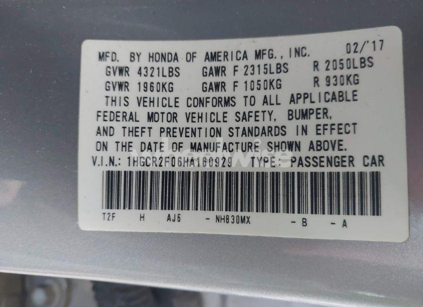 Photo 9 of 2017 Honda Accord EX (VIN 1HGCR2F06HA160929)