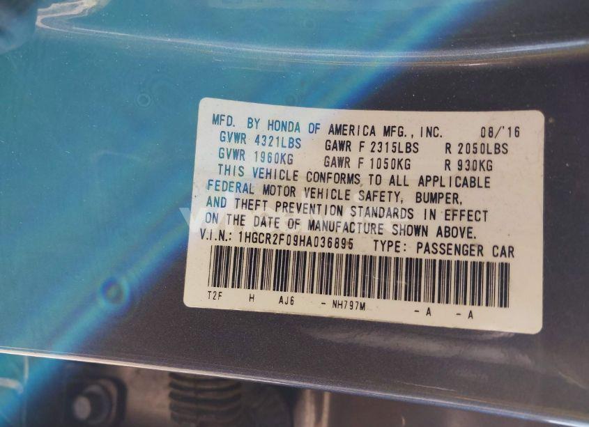 Photo 9 of 2017 Honda Accord EX (VIN 1HGCR2F09HA036895)