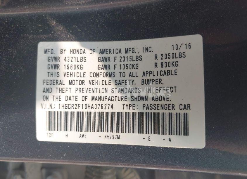 Photo 9 of 2017 Honda Accord SPORT SE (VIN 1HGCR2F10HA076274)