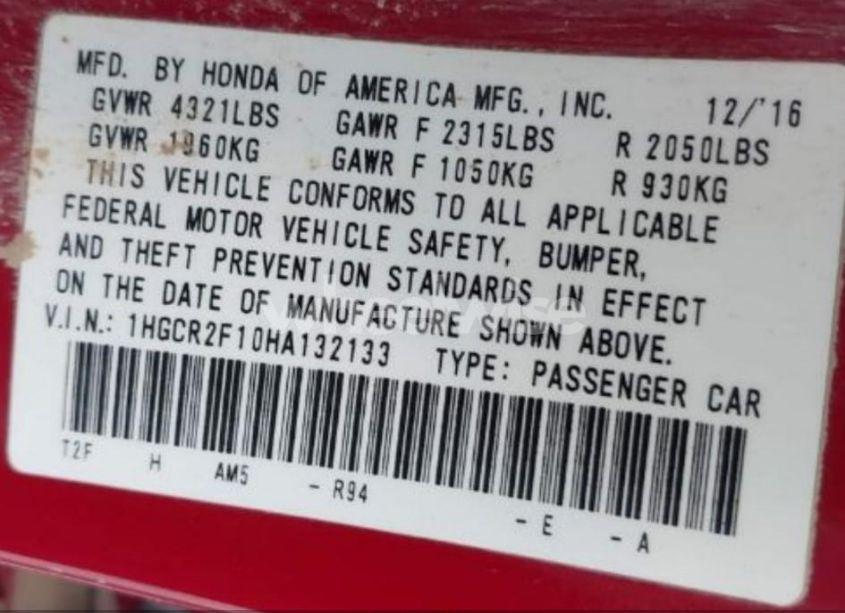 Photo 9 of 2017 Honda Accord SPORT SE (VIN 1HGCR2F10HA132133)