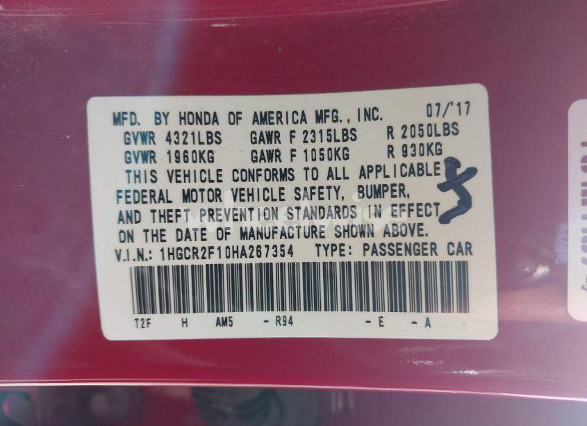 Photo 9 of 2017 Honda Accord SPORT SE (VIN 1HGCR2F10HA267354)