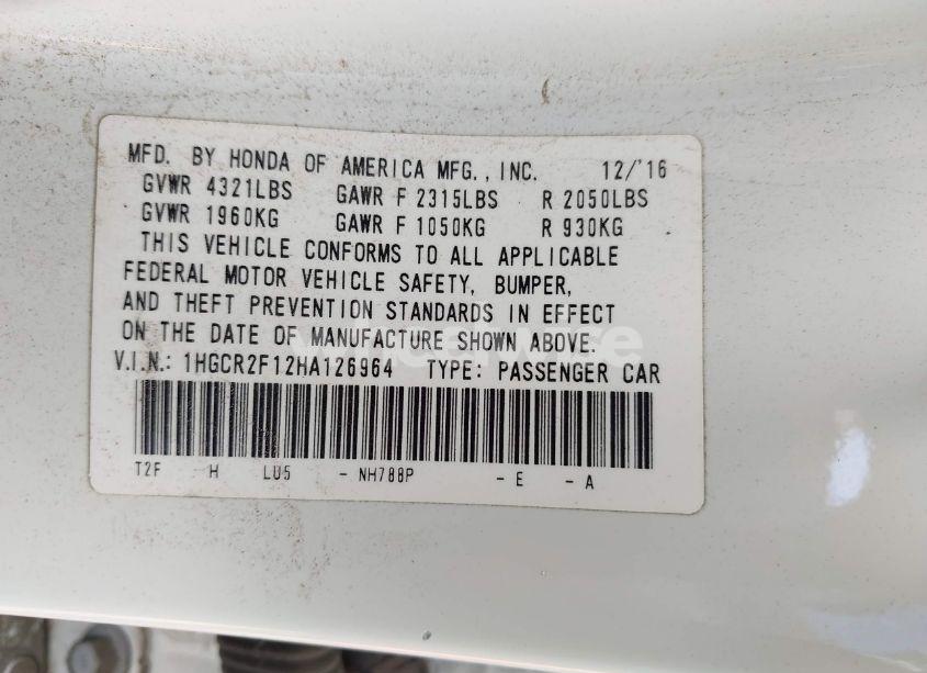 Photo 9 of 2017 Honda Accord SPORT SE (VIN 1HGCR2F12HA126964)