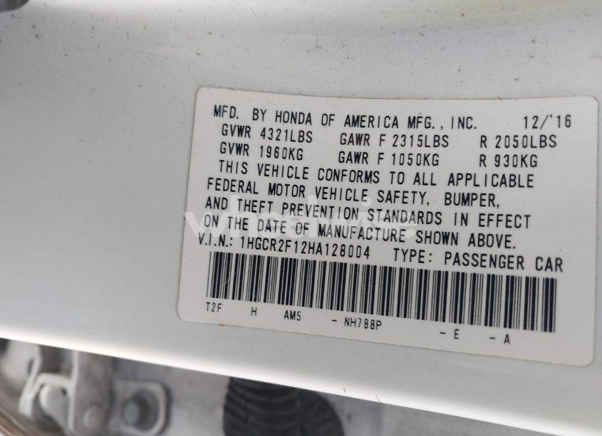 Photo 9 of 2017 Honda Accord SPORT SE (VIN 1HGCR2F12HA128004)