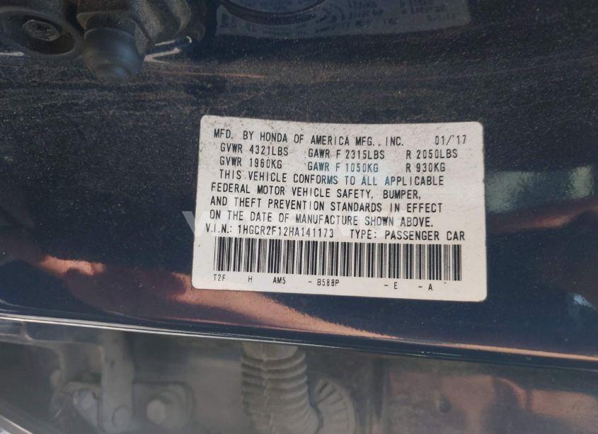 Photo 9 of 2017 Honda Accord SPORT SE (VIN 1HGCR2F12HA141173)