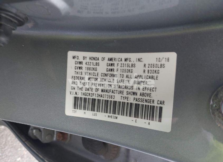 Photo 9 of 2017 Honda Accord SPORT SE (VIN 1HGCR2F13HA073563)