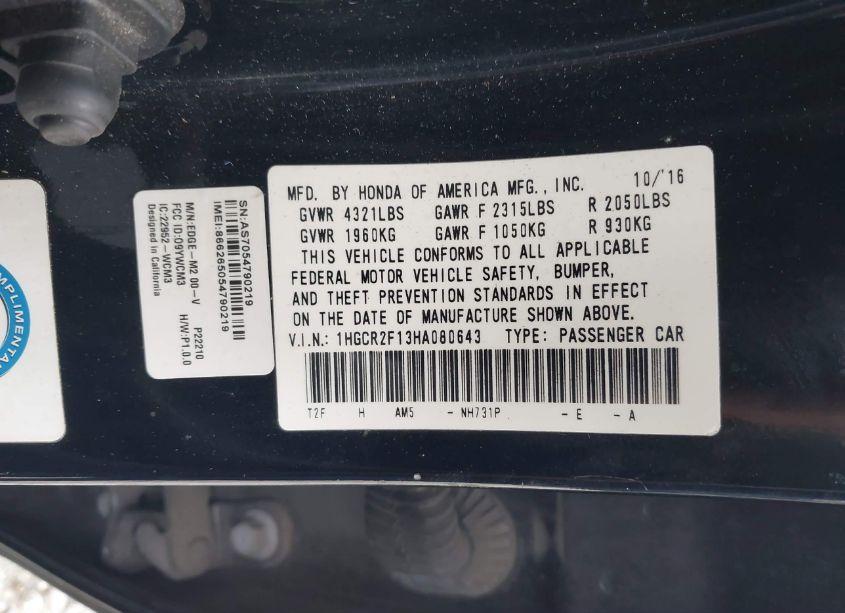 Photo 9 of 2017 Honda Accord SPORT SE (VIN 1HGCR2F13HA080643)