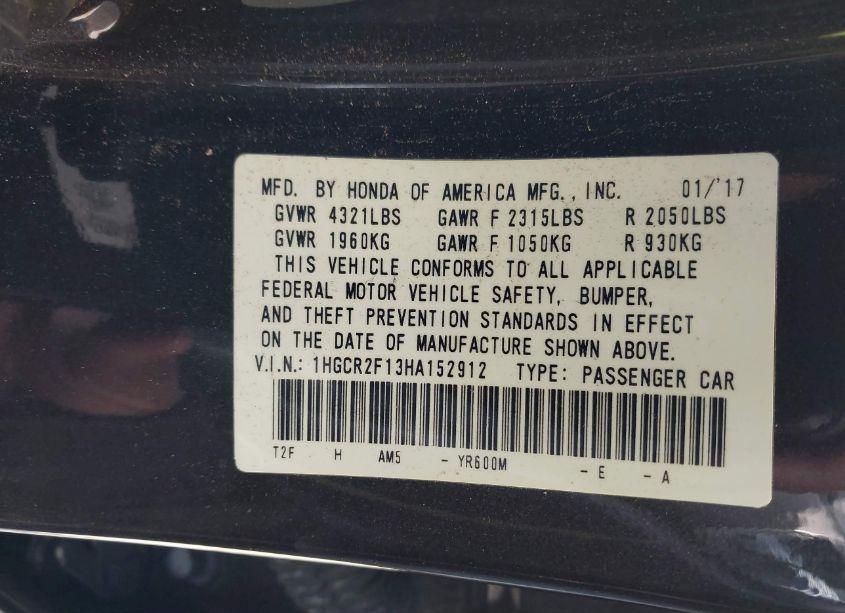 Photo 9 of 2017 Honda Accord SPORT SE (VIN 1HGCR2F13HA152912)