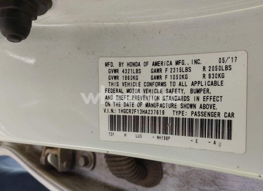 Photo 9 of 2017 Honda Accord SPORT SE (VIN 1HGCR2F13HA237619)