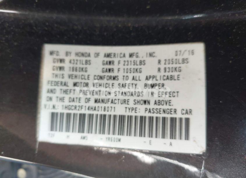 Photo 9 of 2017 Honda Accord SPORT SE (VIN 1HGCR2F14HA018071)