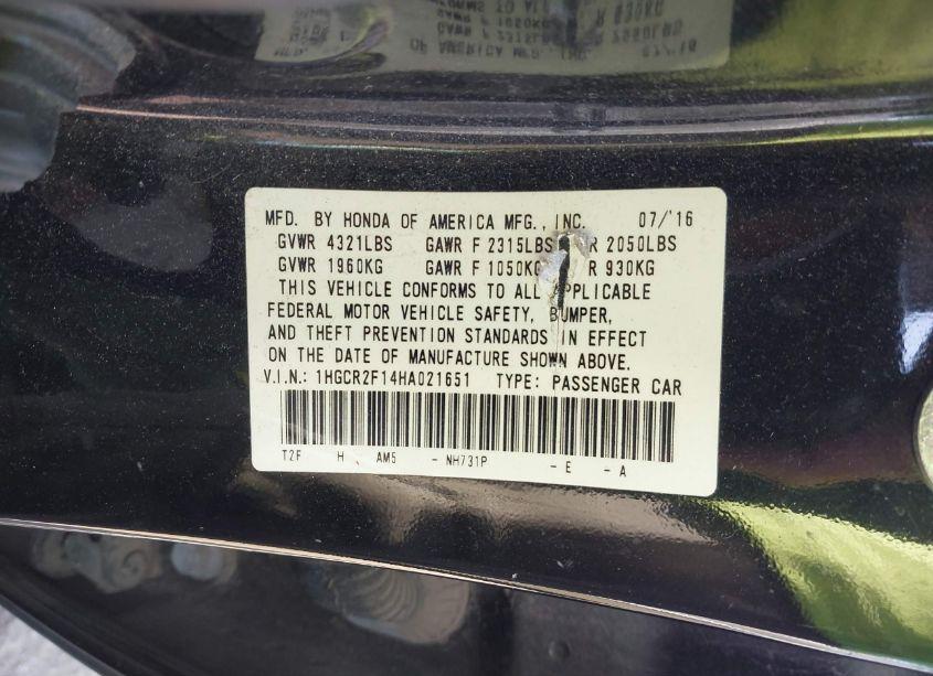 Photo 9 of 2017 Honda Accord SPORT SE (VIN 1HGCR2F14HA021651)