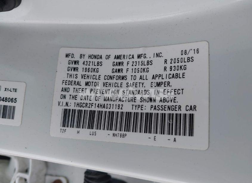 Photo 9 of 2017 Honda Accord SPORT SE (VIN 1HGCR2F14HA031192)