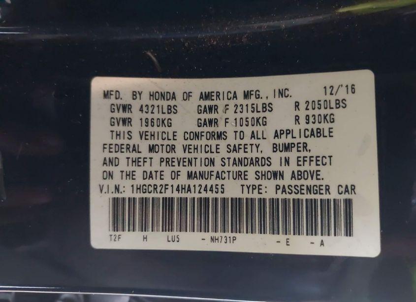 Photo 9 of 2017 Honda Accord SPORT SE (VIN 1HGCR2F14HA124455)