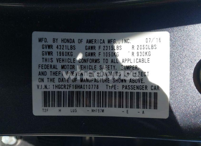 Photo 9 of 2017 Honda Accord SPORT SE (VIN 1HGCR2F16HA010778)