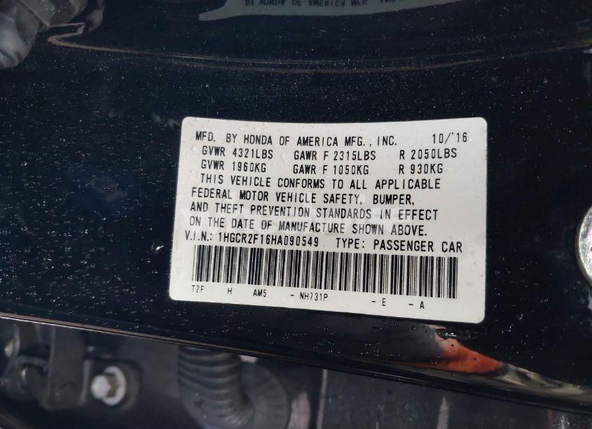 Photo 9 of 2017 Honda Accord SPORT SE (VIN 1HGCR2F16HA090549)