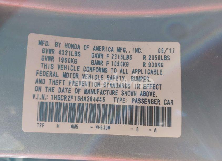 Photo 9 of 2017 Honda Accord SPORT SE (VIN 1HGCR2F16HA294445)