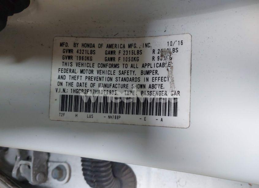 Photo 9 of 2017 Honda Accord SPORT SE (VIN 1HGCR2F17HA079835)