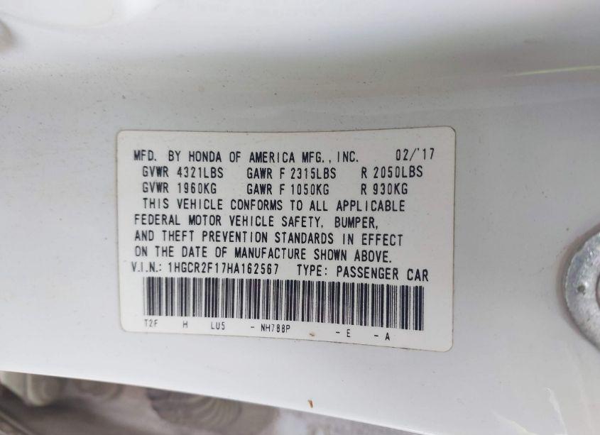 Photo 9 of 2017 Honda Accord SPORT SE (VIN 1HGCR2F17HA162567)