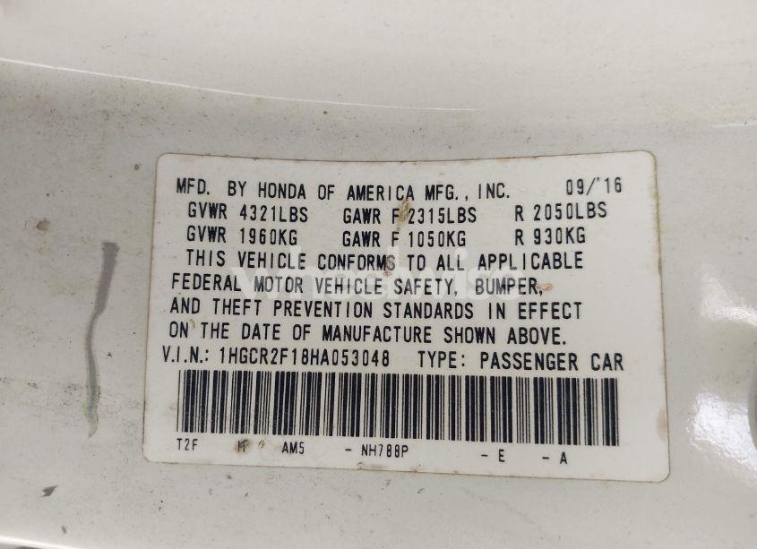 Photo 9 of 2017 Honda Accord SPORT SE (VIN 1HGCR2F18HA053048)