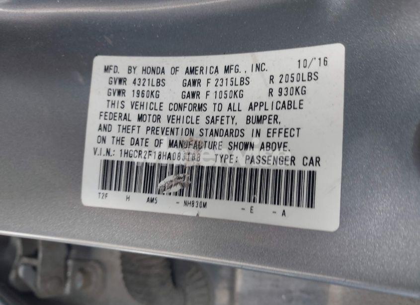 Photo 9 of 2017 Honda Accord SPORT SE (VIN 1HGCR2F18HA085188)