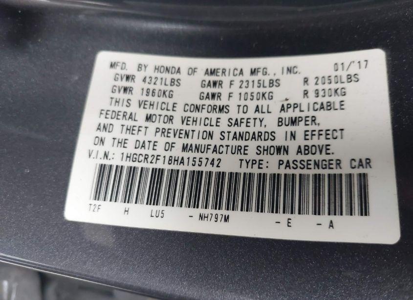 Photo 9 of 2017 Honda Accord SPORT SE (VIN 1HGCR2F18HA155742)