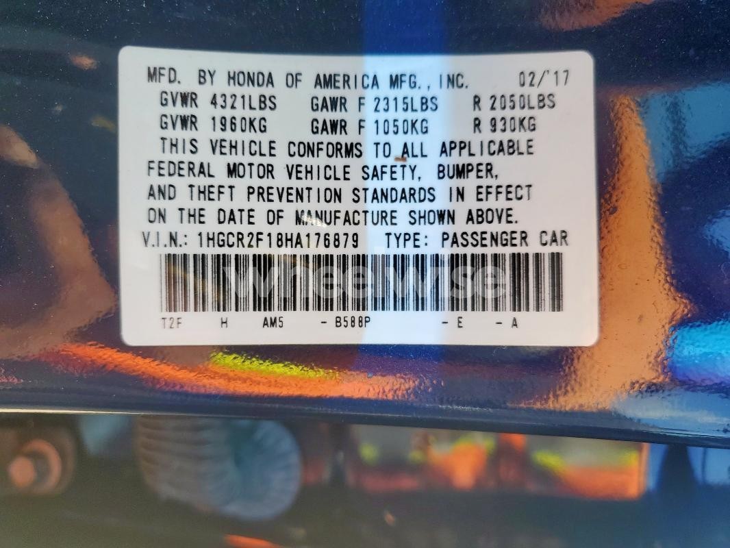 Photo 8 of 2017 HONDA ACCORD SPORT SPECIAL EDITION (VIN 1HGCR2F18HA176879)