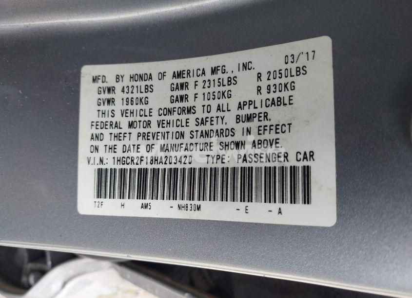 Photo 9 of 2017 Honda Accord SPORT SE (VIN 1HGCR2F18HA203420)