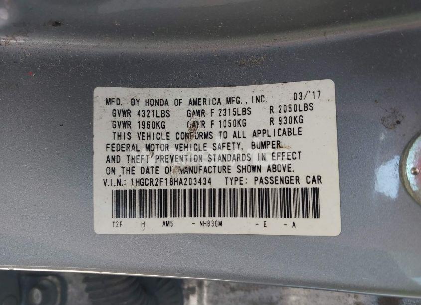 Photo 9 of 2017 Honda Accord SPORT SE (VIN 1HGCR2F18HA203434)