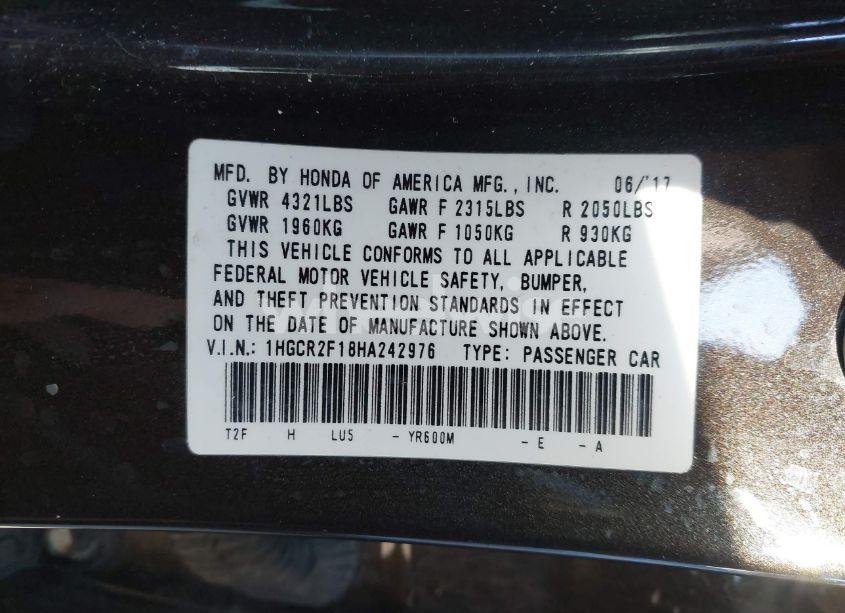 Photo 9 of 2017 Honda Accord SPORT SE (VIN 1HGCR2F18HA242976)