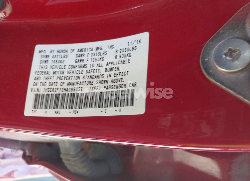 Photo 9 of 2017 Honda Accord SPORT SE (VIN 1HGCR2F19HA099052)