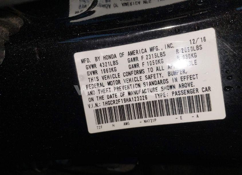 Photo 9 of 2017 Honda Accord SPORT SE (VIN 1HGCR2F19HA123026)