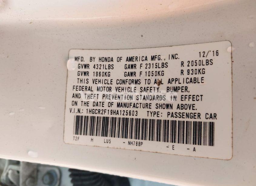 Photo 9 of 2017 Honda Accord SPORT SE (VIN 1HGCR2F19HA125603)