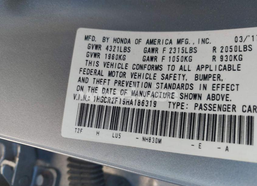 Photo 9 of 2017 Honda Accord SPORT SE (VIN 1HGCR2F19HA186319)