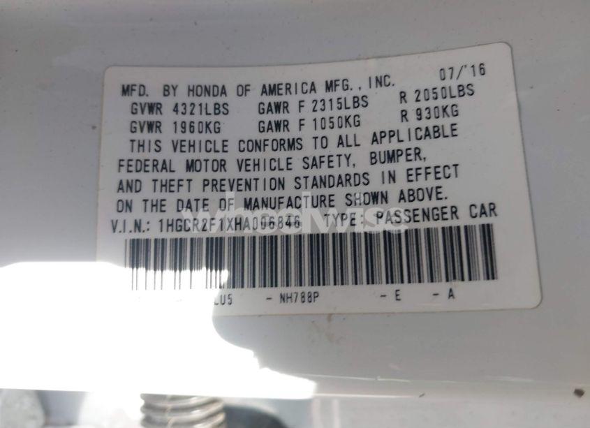 Photo 9 of 2017 Honda Accord SPORT SE (VIN 1HGCR2F1XHA006846)