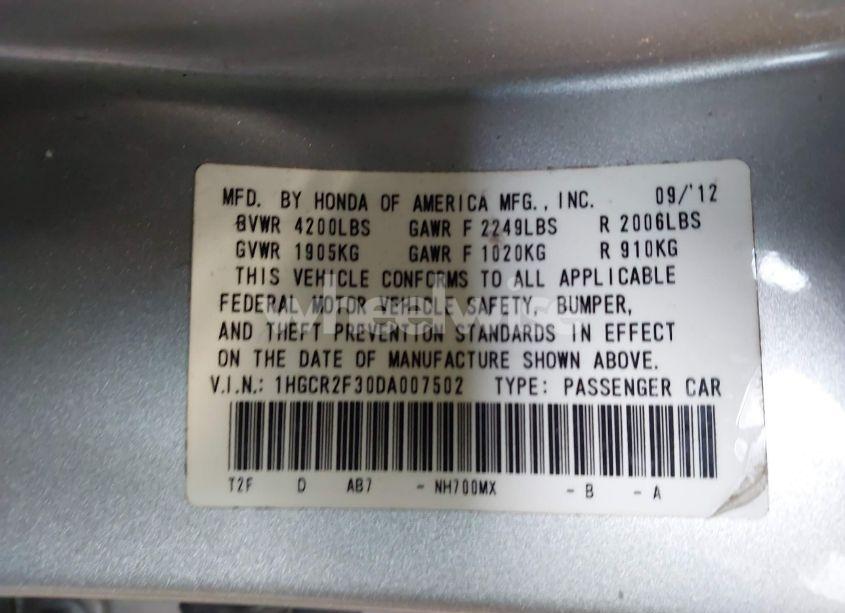 Photo 9 of 2013 Honda Accord LX (VIN 1HGCR2F30DA007502)