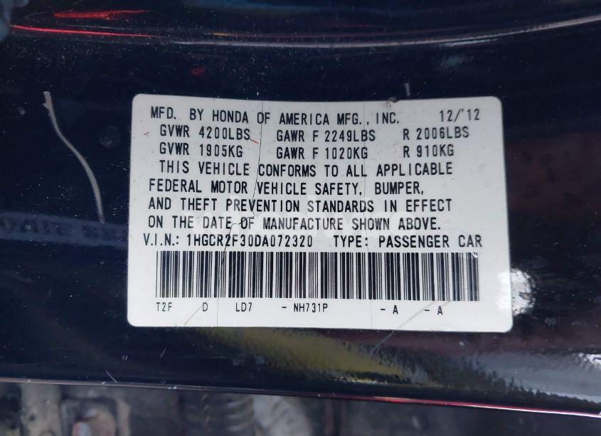 Photo 9 of 2013 Honda Accord LX (VIN 1HGCR2F30DA072320)