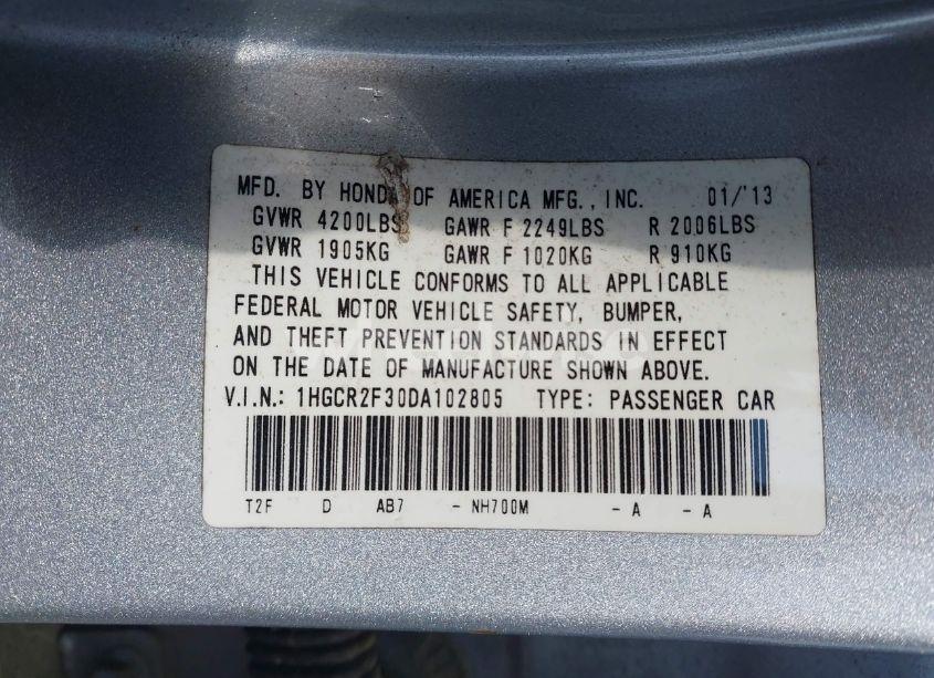 Photo 9 of 2013 Honda Accord LX (VIN 1HGCR2F30DA102805)