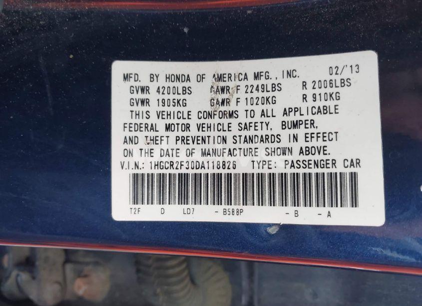 Photo 9 of 2013 Honda Accord LX (VIN 1HGCR2F30DA118826)