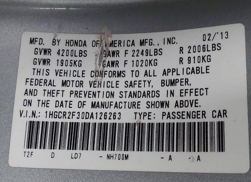 Photo 9 of 2013 Honda Accord LX (VIN 1HGCR2F30DA126263)
