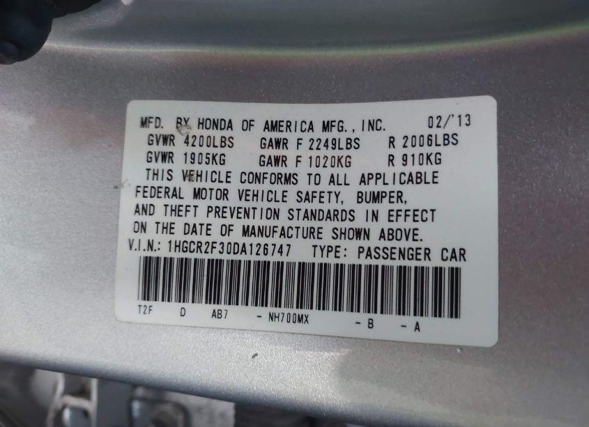 Photo 9 of 2013 Honda Accord LX (VIN 1HGCR2F30DA126747)