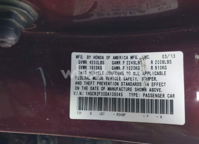 Photo 9 of 2013 Honda Accord LX (VIN 1HGCR2F30DA139045)