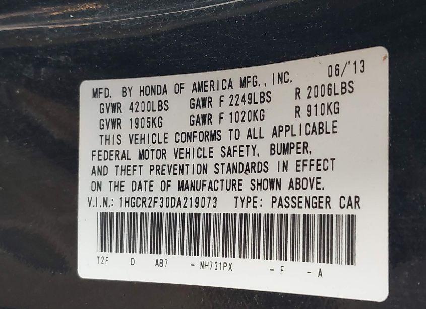 Photo 9 of 2013 Honda Accord LX (VIN 1HGCR2F30DA219073)