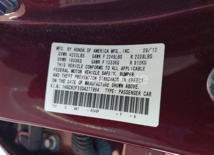Photo 9 of 2013 Honda Accord LX (VIN 1HGCR2F30DA277894)