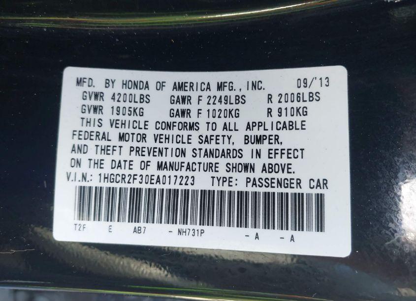 Photo 9 of 2014 Honda Accord LX (VIN 1HGCR2F30EA017223)