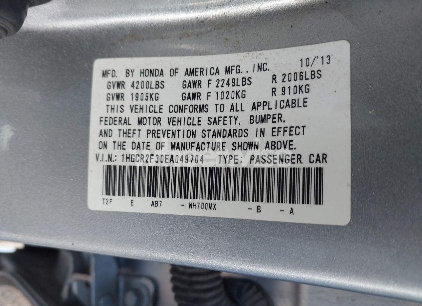 Photo 9 of 2014 Honda Accord LX (VIN 1HGCR2F30EA049704)