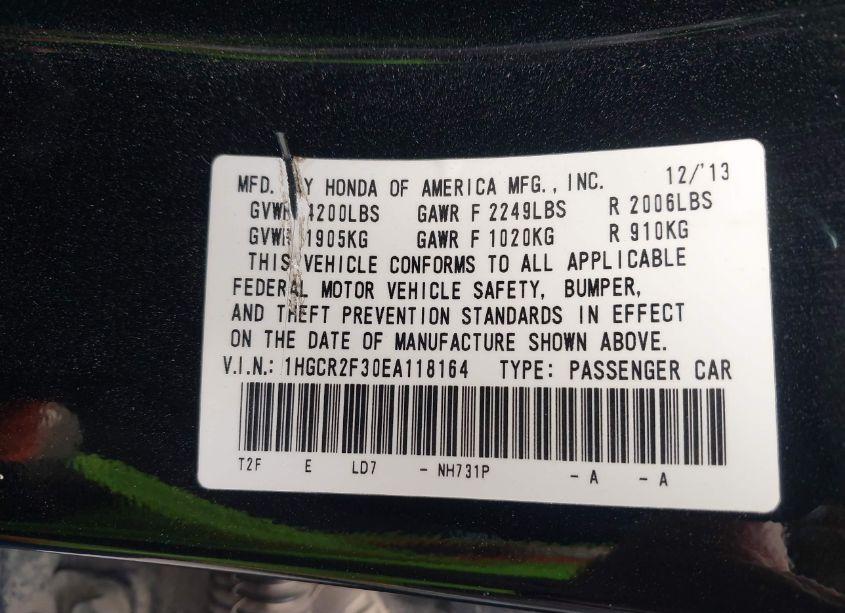 Photo 9 of 2014 Honda Accord LX (VIN 1HGCR2F30EA118164)