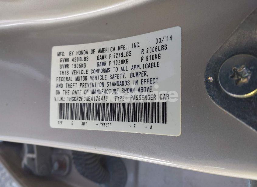Photo 9 of 2014 Honda Accord LX (VIN 1HGCR2F30EA176419)