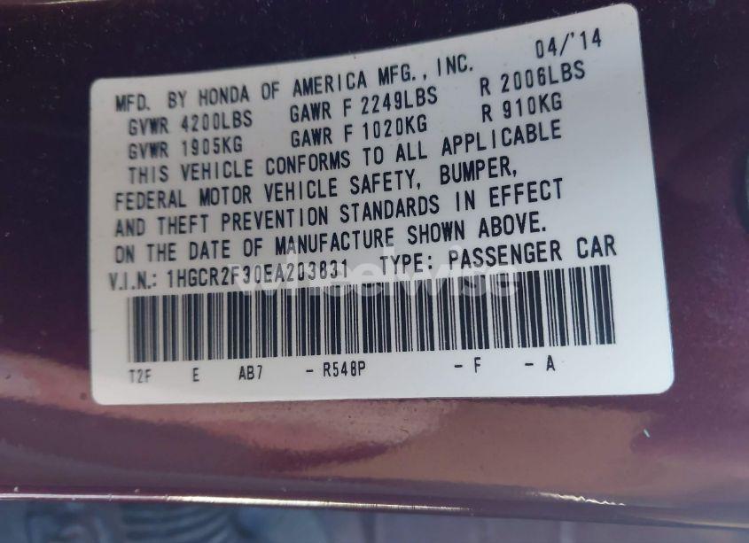 Photo 9 of 2014 Honda Accord LX (VIN 1HGCR2F30EA203831)