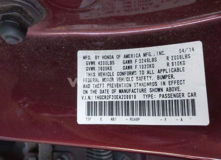 Photo 9 of 2014 Honda Accord LX (VIN 1HGCR2F30EA209919)